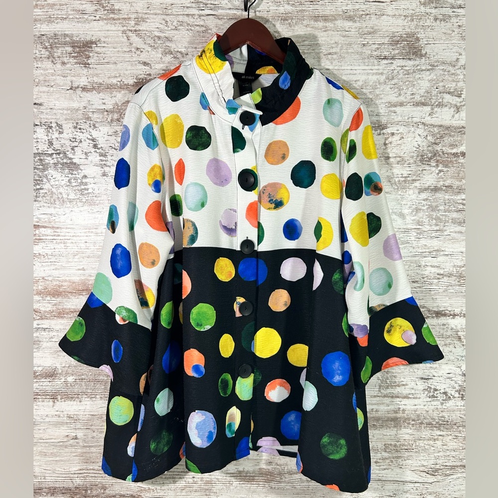 Women’s Ali Miles Polka Dot swing jacket button down polyester size 2X